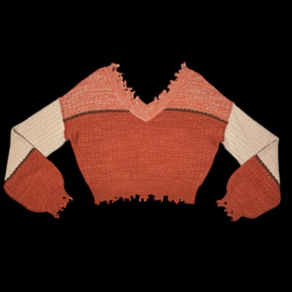Rue21 | Cropped Distressed Colorblock Knit Sweater | XS